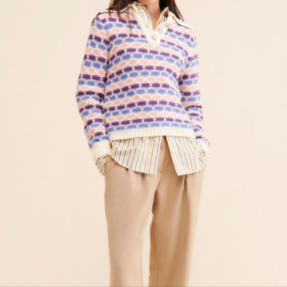 NTW Find Me Now Free People Confetti Crochet Polo Sweater Size M/L - Picture 3 of 6